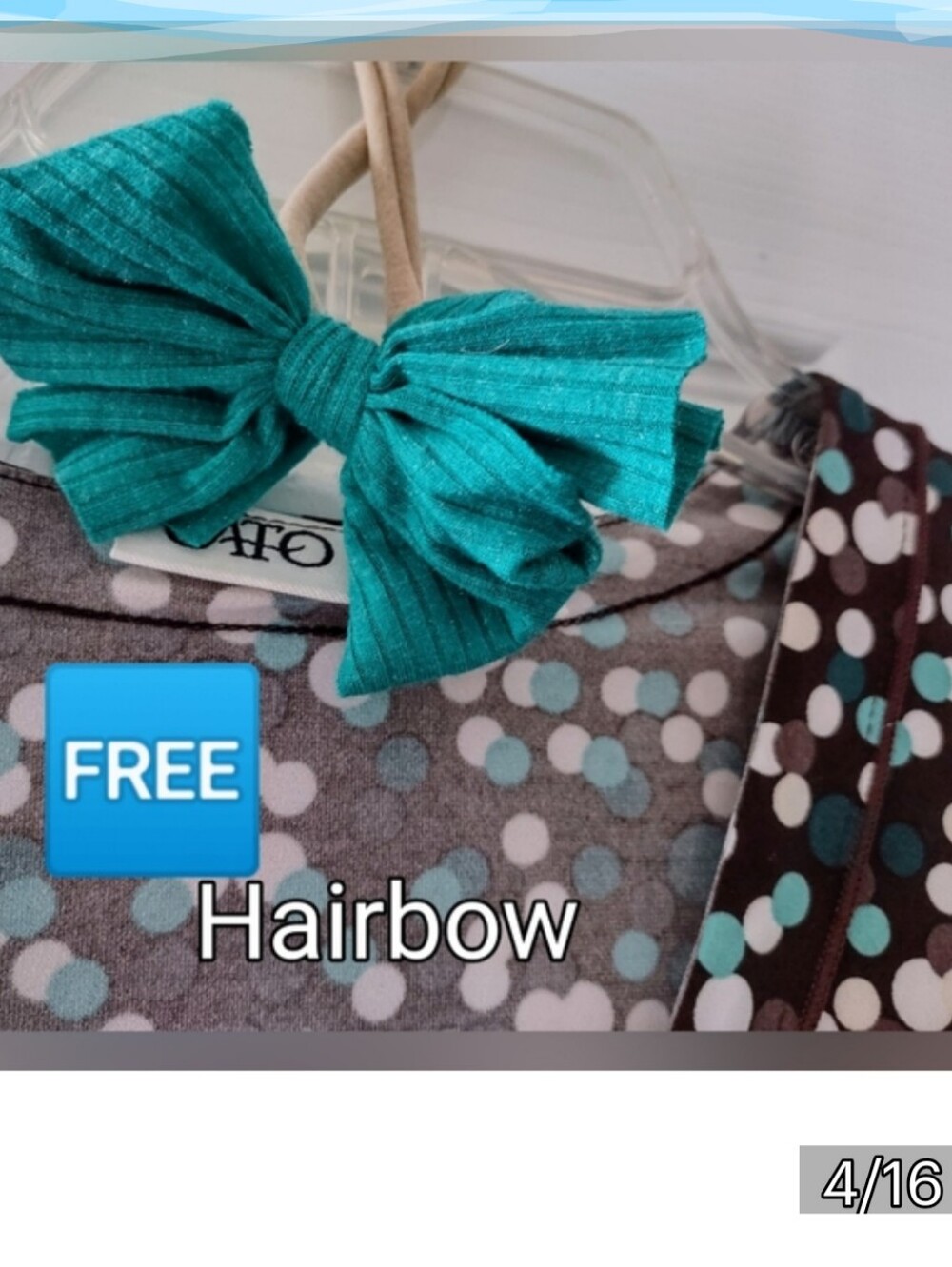 Sleeveless Polka Dot Crossovetop; Brown, Turquoise, Gray & White + Free Hair Bow